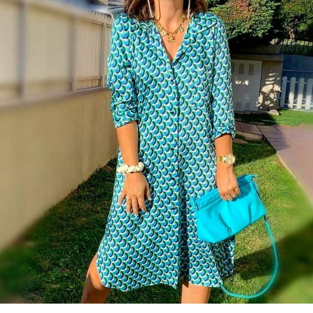 Zara Blue and Green Patterned Dress